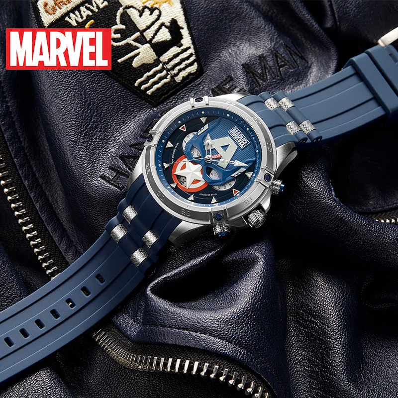 MARVEL Капитан Америка мужские часы Роскошные DISNEY Бренд Оригинальные Водонепроницаемые кварцевые модные повседневные спортивные часы для мужчин