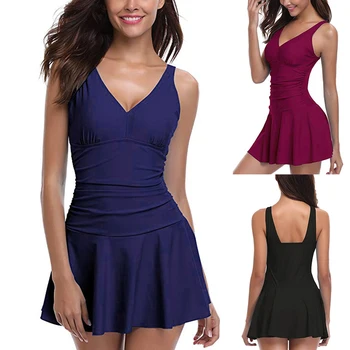 

One-piece Swimwear Women Swimsuit Plus Size 5XL Solid Bikini 2020 Summer Beach Tankinis Dress Sexy Low Cut Bathing Suit