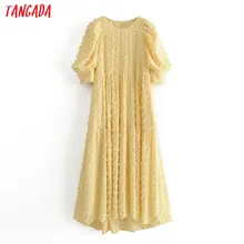 Tangada moda mujer sólido amarillo tassel vestido verano manga corta señoras vintage midi vestidos 3H50