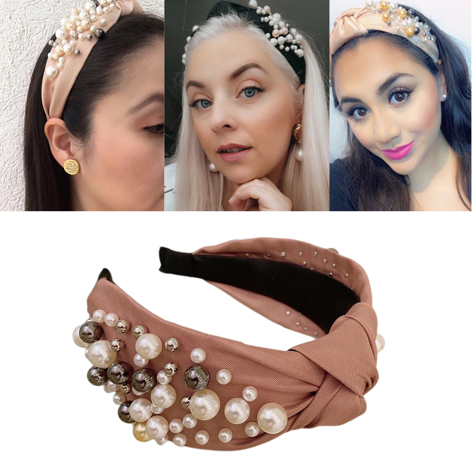 Pearl Headbands for Women Wide Knot Hairbands Turban Twist Headband Hair Hoop Fashion Hair Accessories