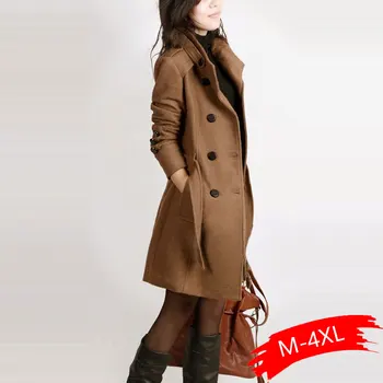 

Long Sleeve Winter Wool Coat Women Europe Style Plus Size Casaco Feminino Ladies Autumn New Slim Long Woolen Coats