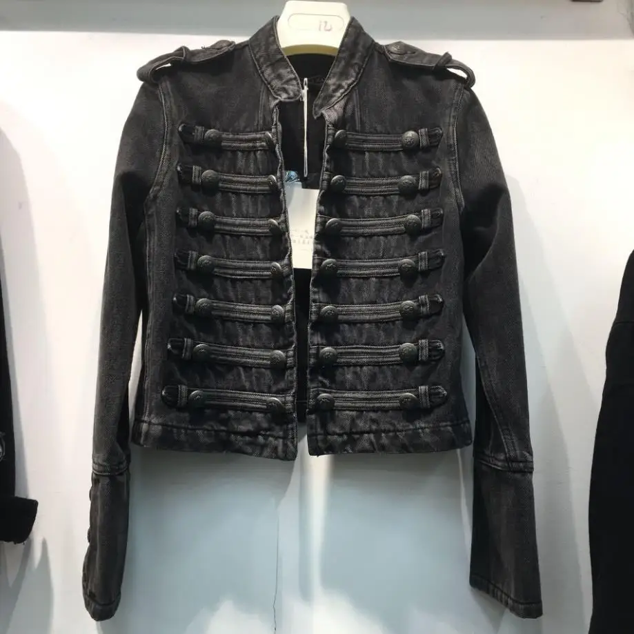 Finest  Retro military style handsome stand collar denim jackets female double-breasted old wild slim short