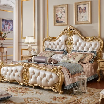 

Loyal Classic King Size Bed and Sofa Wardrobe Set Europe and America Leather bed Modern Soft Beds