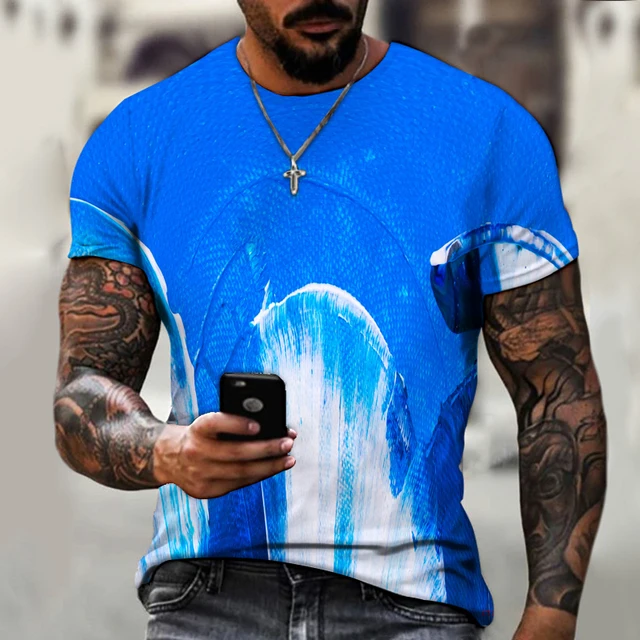 2022 Summer New Fashion Trend Street Men's Clothing, 3d Printing Abstract Art, Street Hip-hop Style Loose Casual Short Sleeves CTZ2336