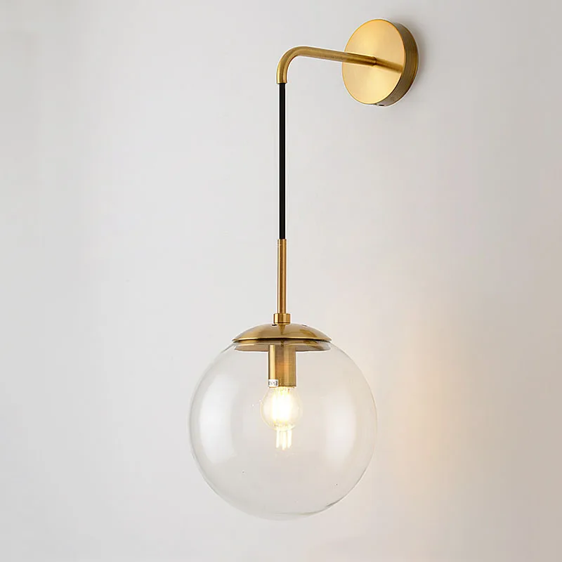 Modern Glass Ball Wall Light Hanging Gold Black Glass Ball Wall Lamp E27 E26 Edison Bedside Wall Sconce Bedroom Antique Wall Light (15)