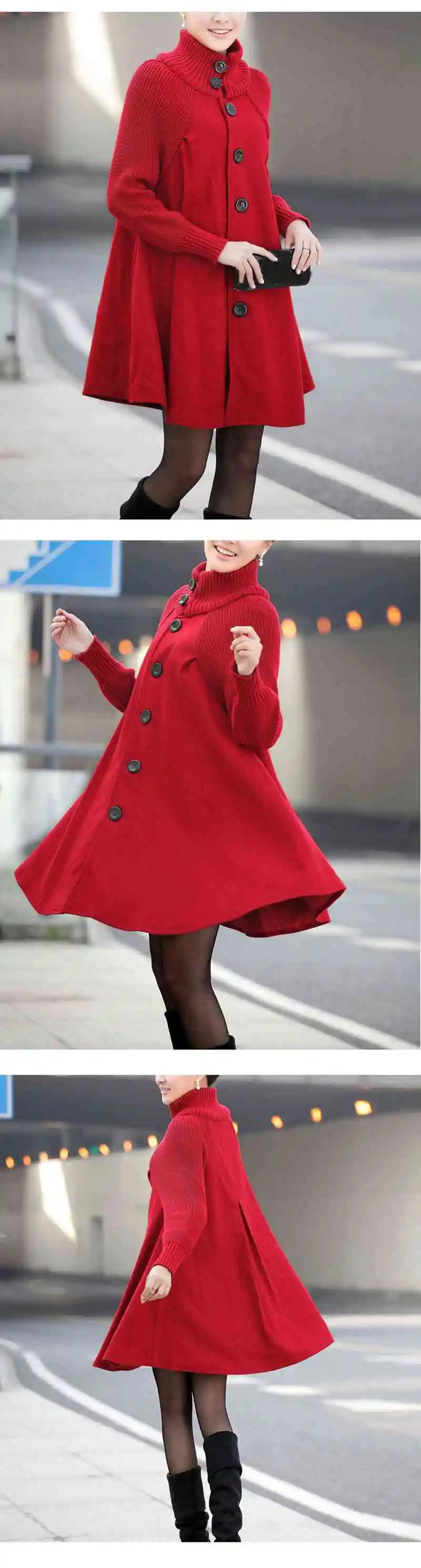 Mferlier, Женское пальто, зимняя теплая водолазка с длинным рукавом, вязанное, комбинированное, красное, серое, черное, негабаритное, 8XL, 6XL, 4XL, шикарное Женское пальто