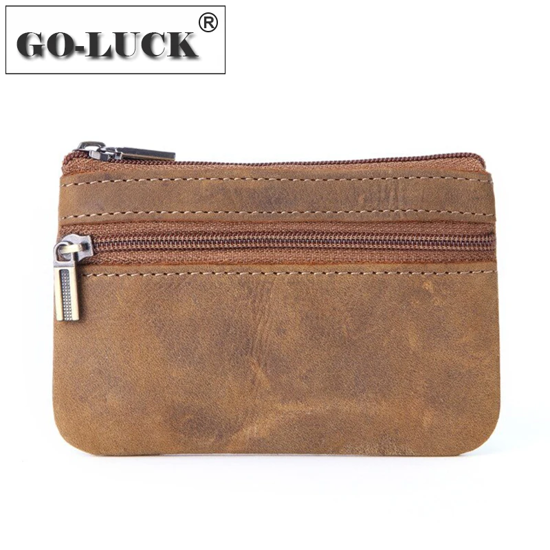 Monedero de cuero de vaca con cremallera Unisex, monedero Unisex con cremallera