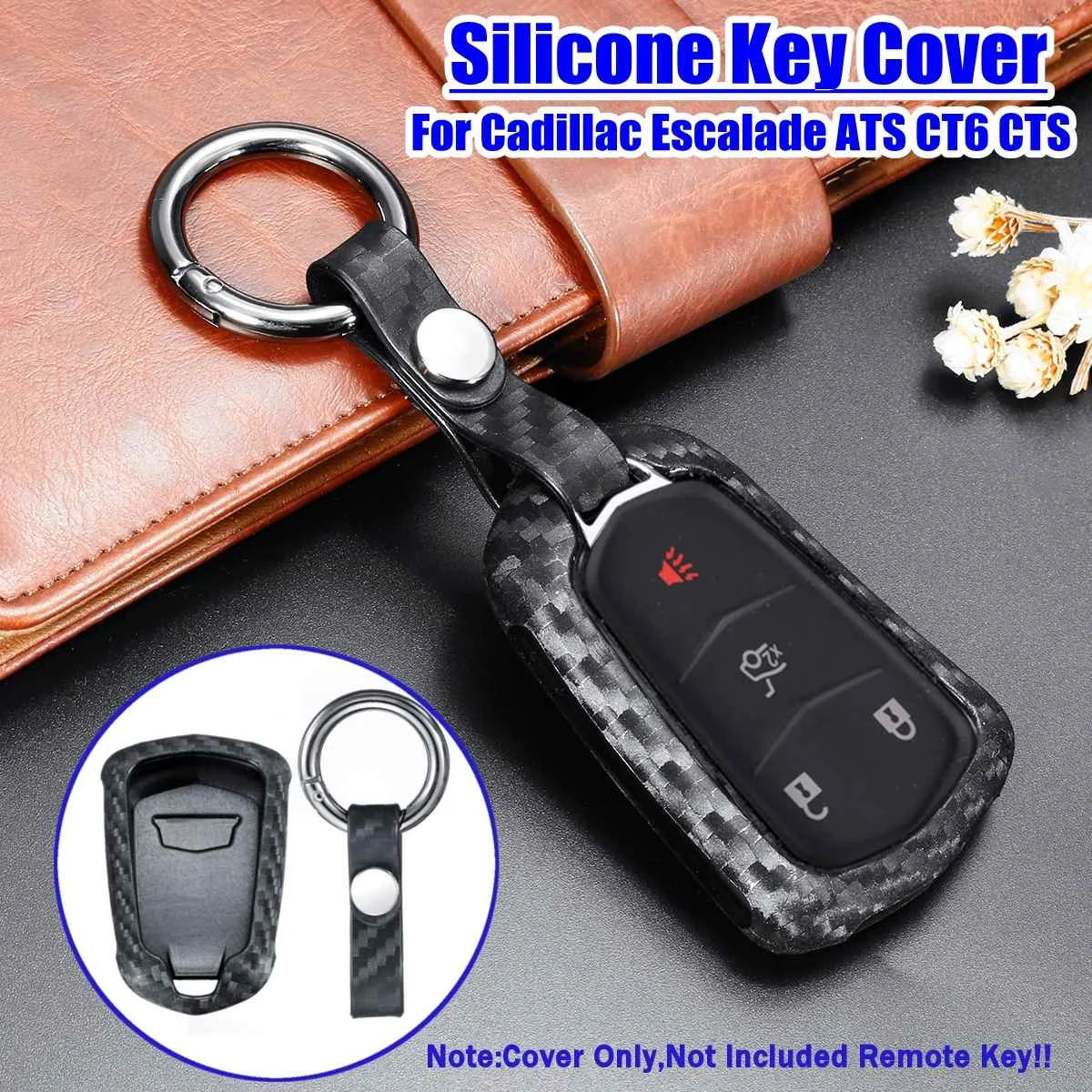

1x Carbon Fiber Color Silicone Remote Key Cover Fob For Cadillac Escalade ATS CT6 CTS DTS XT5 Escalade SRX STS XTS Accessories