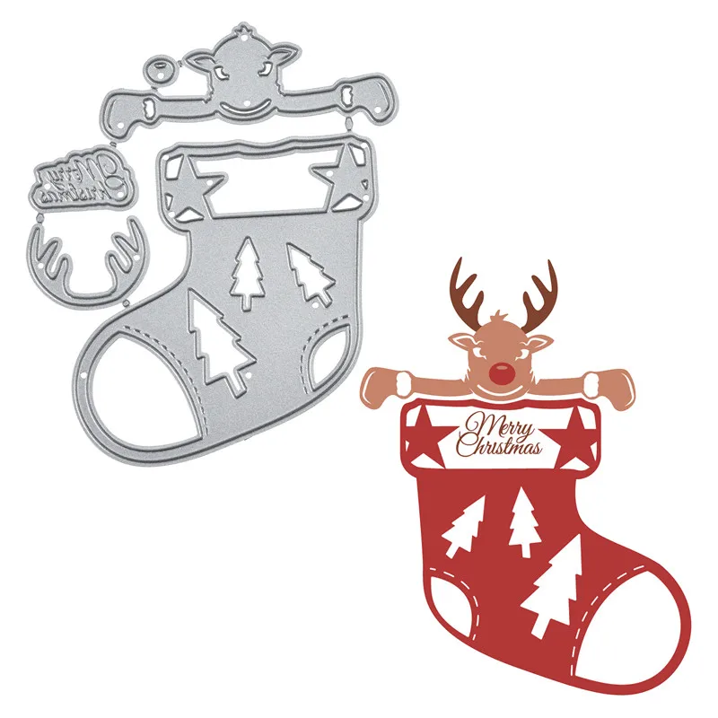 Eastshape Sock with Reindeer Head Merry Christmas Word Metal Cutting Dies for New Craft Paper Card Making Scrapbooking Embossing | Дом и сад