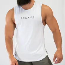 Облегающий летний мужской спортивный жилет для фитнеса из чистого хлопка с принтом в европейском и американском стиле