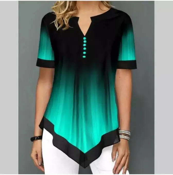Blusa holgada informal con estampado Floral para verano, camisa holgada con cuello de pico para mujer, talla grande, 2020