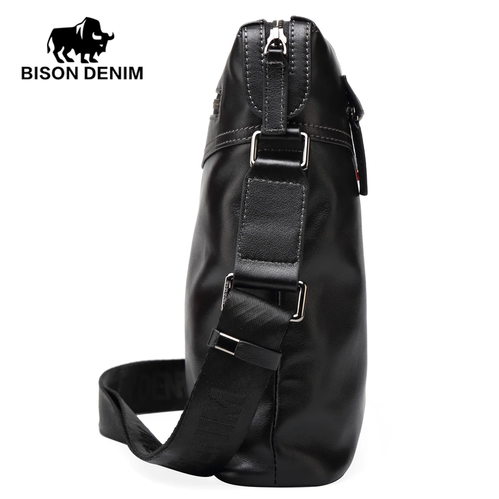 Мужская сумка через плечо BISON DENIM черная модная Роскошная брендовая мессенджер из