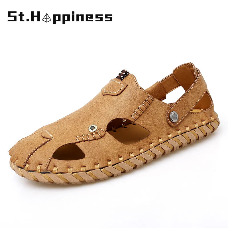 New 2021 Summer Men Leather Sandals Fashion Handmade Beach Sandals Outdoor Comfortable Wading Shoes Roman Slippers Big Size