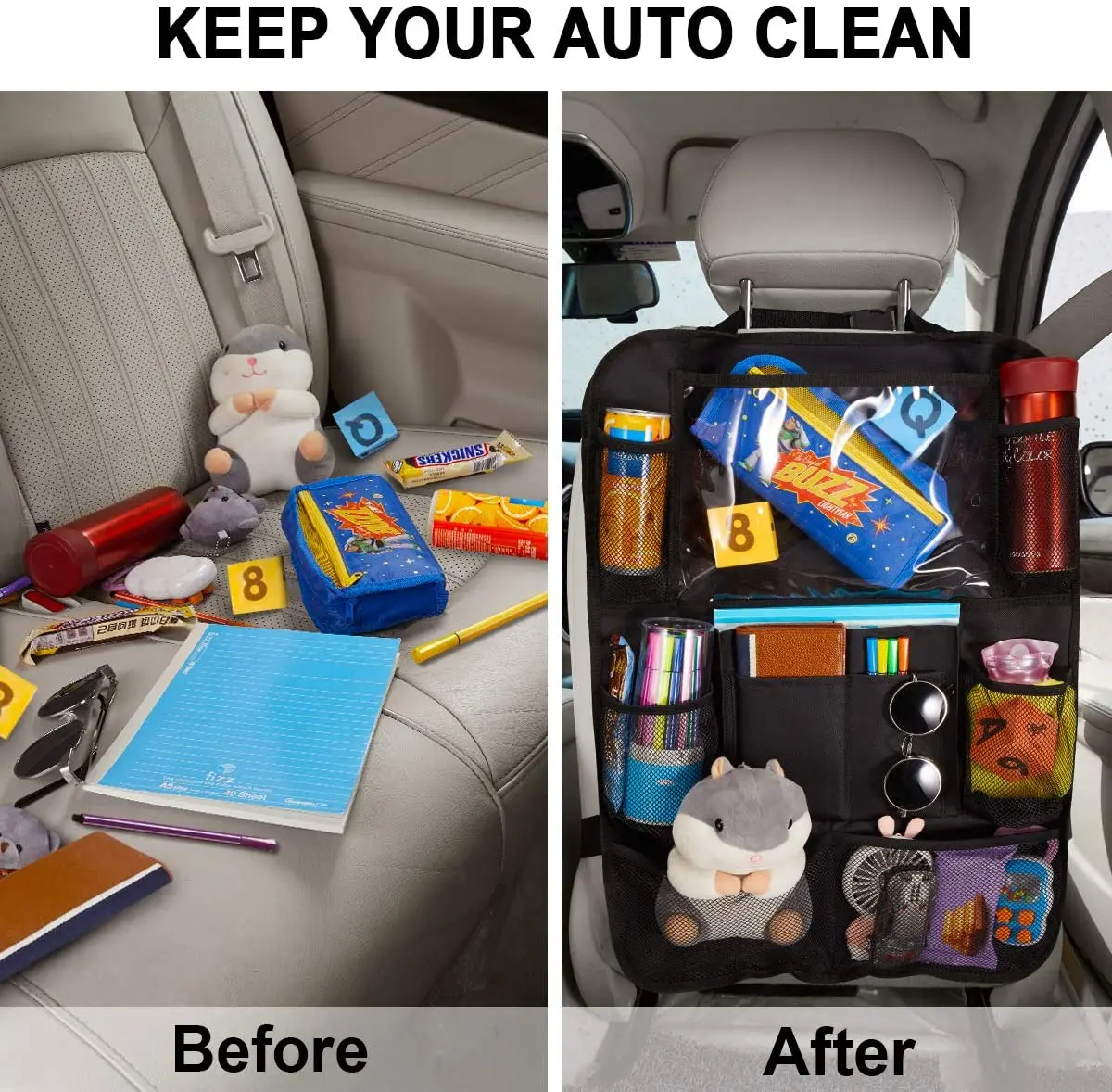 Travel Gadget Organizer Car Backseat Organizer 10" Table Holder 9 Storage Pockets Seat Back Protector Kick Mats Kid Toddlers