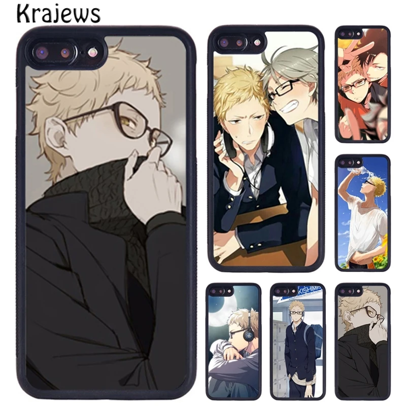 Резиновый чехол для телефона krajew Tsukishima Kei Haikyuu iPhone X XR XS 11 12 Pro MAX 5 6 6S 7 8 Plus Samsung Galaxy S7 S8