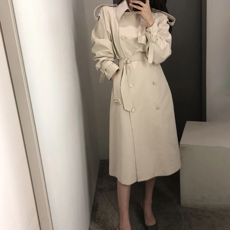 TWOTWINSTYLE Корейская ветровка для женщин воротник с лацканами длинный рукав Женский Тренч высокого пояса Осенняя мода Новинка