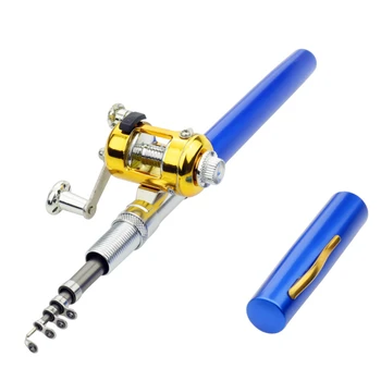 

Portable Pocket Telescopic Mini Ice Fishing Pole Pen Shape Folded Fishing Rod with Reel Wheel