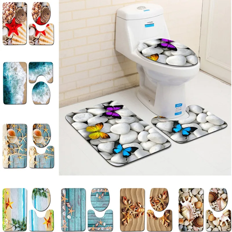 

3Pcs/set Starfish Toilet mat Coral Velvet For Non-Slip Soft Toilet Cover Bath Mat Accessories Kitchen Carpet Doormats Home Decor