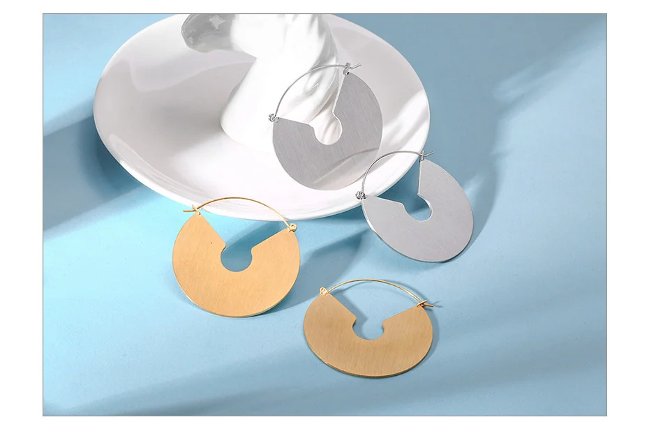 Vnox Винтажные серьги-кольца матовый круг цвет золотой серьги для женщин длинные серьги ювелирные изделия Brinco