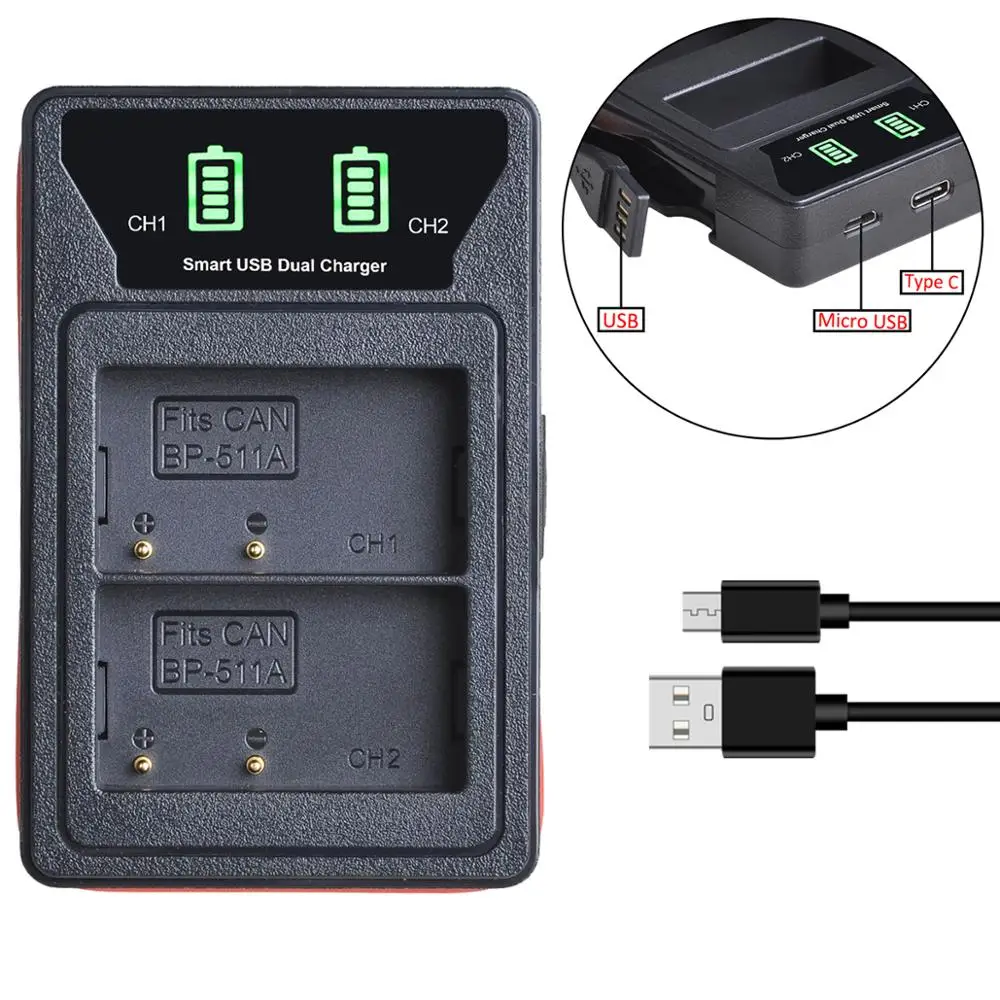 BP 511 511A BP511 светодиодный зарядное устройство с разъемом type C и micro USB порт для