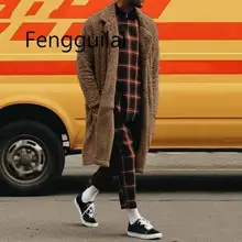 Зимний модный мужской Тренч, верхняя одежда, однотонный длинный кардиган из искусственного флиса с длинным рукавом, уличная одежда, пальто, пушистые куртки, пальто