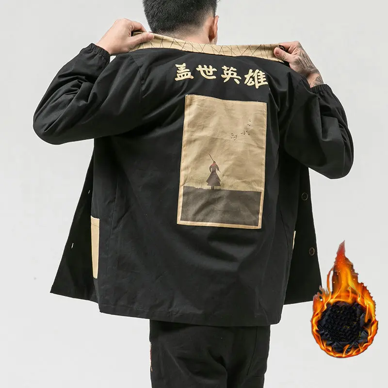

2019 Autumn Winter Hero Kanji Japanese Style Men Street Cotton Jacket Black Red Hip Hop Thick Coat Clothing M-5XL