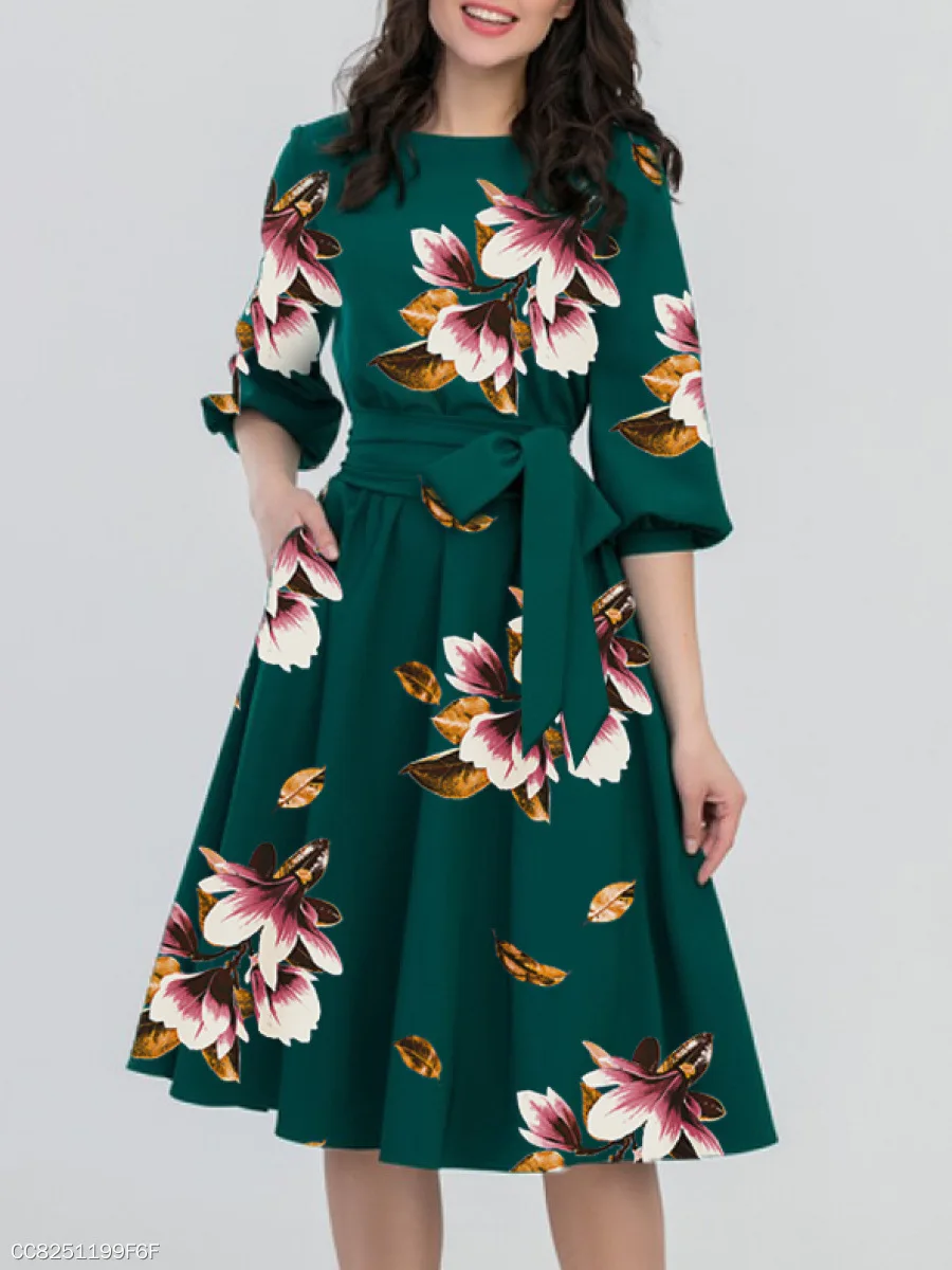 Baharcelin Лето Осень женское платье Vestidos с коротким рукавом и круглым вырезом винтажное платье с цветочным принтом 3xl 4xl Большой размер