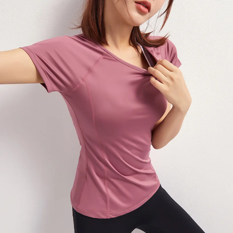 

Mesh Women Elastic Short Sleeve Yoga Shirt Sports T-Shirt for Women Fitness Tight Gym Clothing Quick Dry Yoga Crop Running Tops