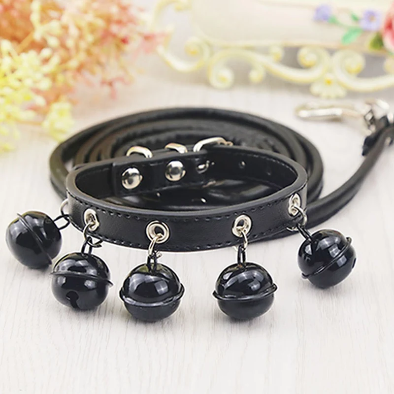 BK Pet Cat Collar Products for Small Puppy Pet Dog Collars Bell Adjustable Buckle Leash Dog-Collar Harness - Цвет: BK