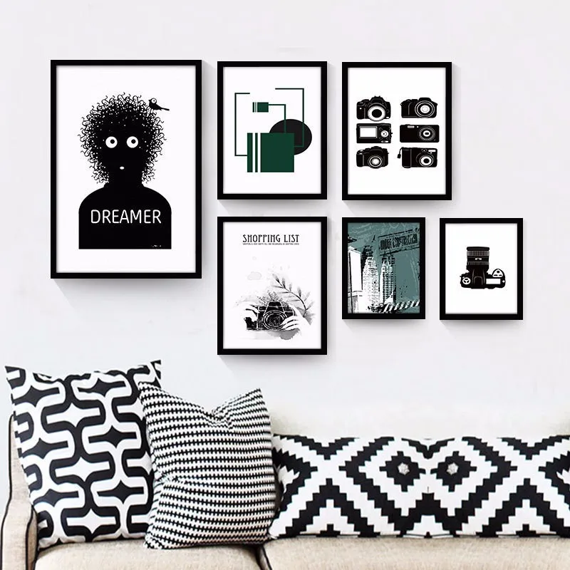 

Northern European-Style Modern Minimalist Oil Painting Black And White Retro Camera Poster Frameless Decorative Painting Living