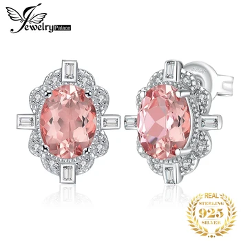 

JewelryPalace Vintage 2.7ct Oval Created Morganite Sapphire Stud Earrings 925 Sterling Silver