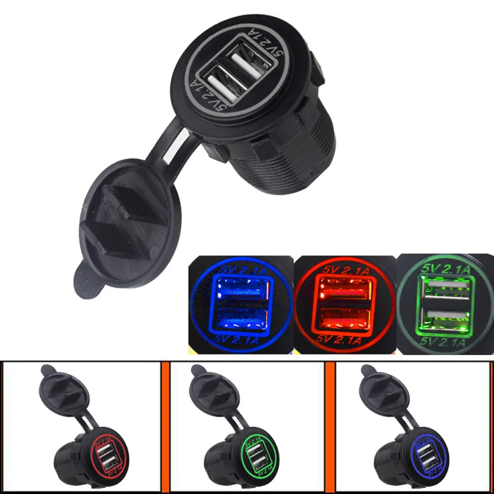 Порты и разъёмы автомобиля Зарядное устройство с двумя портами USB Мощность выход 12/24V черный IP65 ABS прикуривателя светодиодный