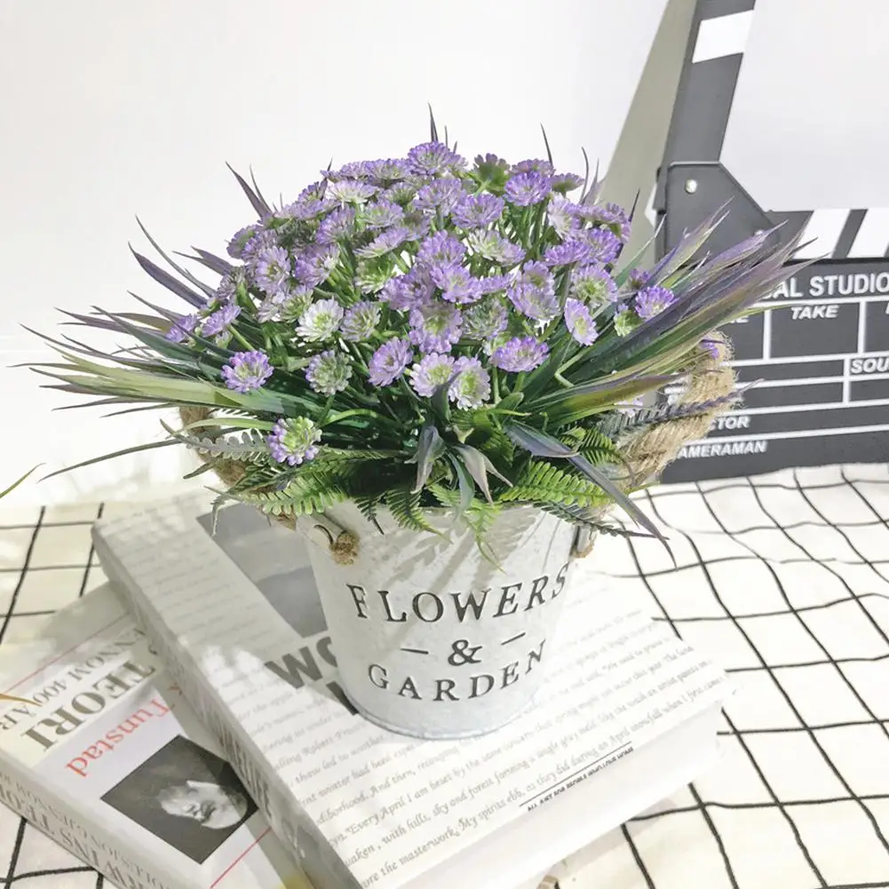 

TWISTER.CK Artificial Babysbreath Plant Potted with Letters Printing Metal Bucket Decoration Gypsophila Simulation Potted Plant