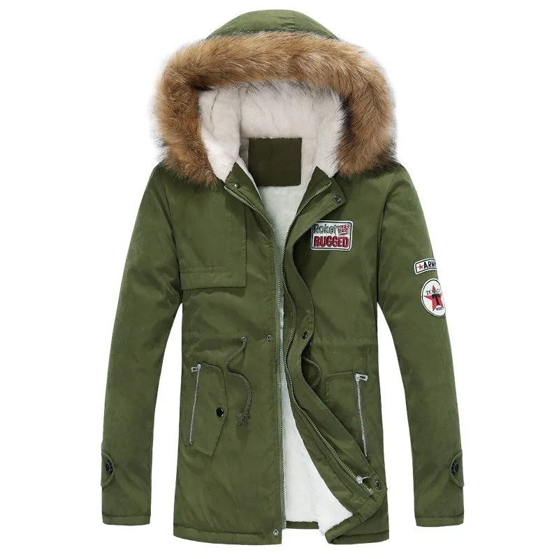 Мужская зимняя куртка размера плюс S-4XL, уплотненные теплые парки с подкладкой, Повседневная Длинная Верхняя одежда, пальто с капюшоном, русская мужская зимняя куртка, Veste Homme - Цвет: Армейский зеленый