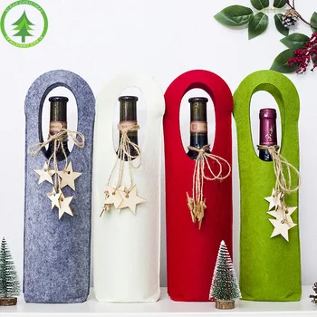 

Christmas Red Wine Bottle Bag Felt Stickers Red Wine Cover Bag Champagne Bottle Cover Dinner Table Decor Xmas Decor For Home