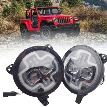 

YAIT 1pair 90W 9inch Round LED Headlight with white halo hi-low beam for 2018 Jeep Wrangler JL 2018 2019 LED Headlamp