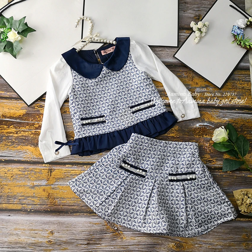 

1969A Brand Christmas Thanksgiving Toddler Princess Winter Autumn Baby Girl Clothing Set Outwear Coat +Skirt Wholesale Clothes