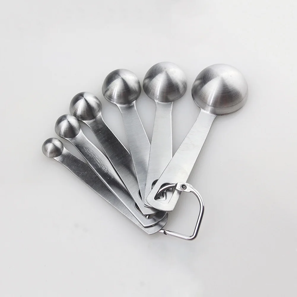 6pcs Baking Round Stainless Steel Cooking DIY Dry Liquid Ingredients Scale Set Measuring Spoon