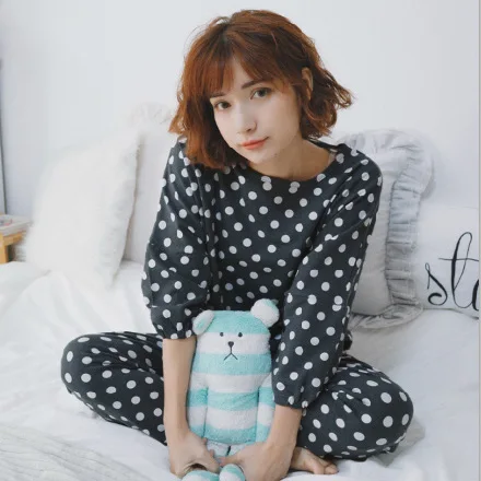 

Spring And Autumn New Style Korean-style Three-quarter-length Sleeve Long Sleeve Dotted Cute Cartoon Sweet Fashion Pajamas Homew