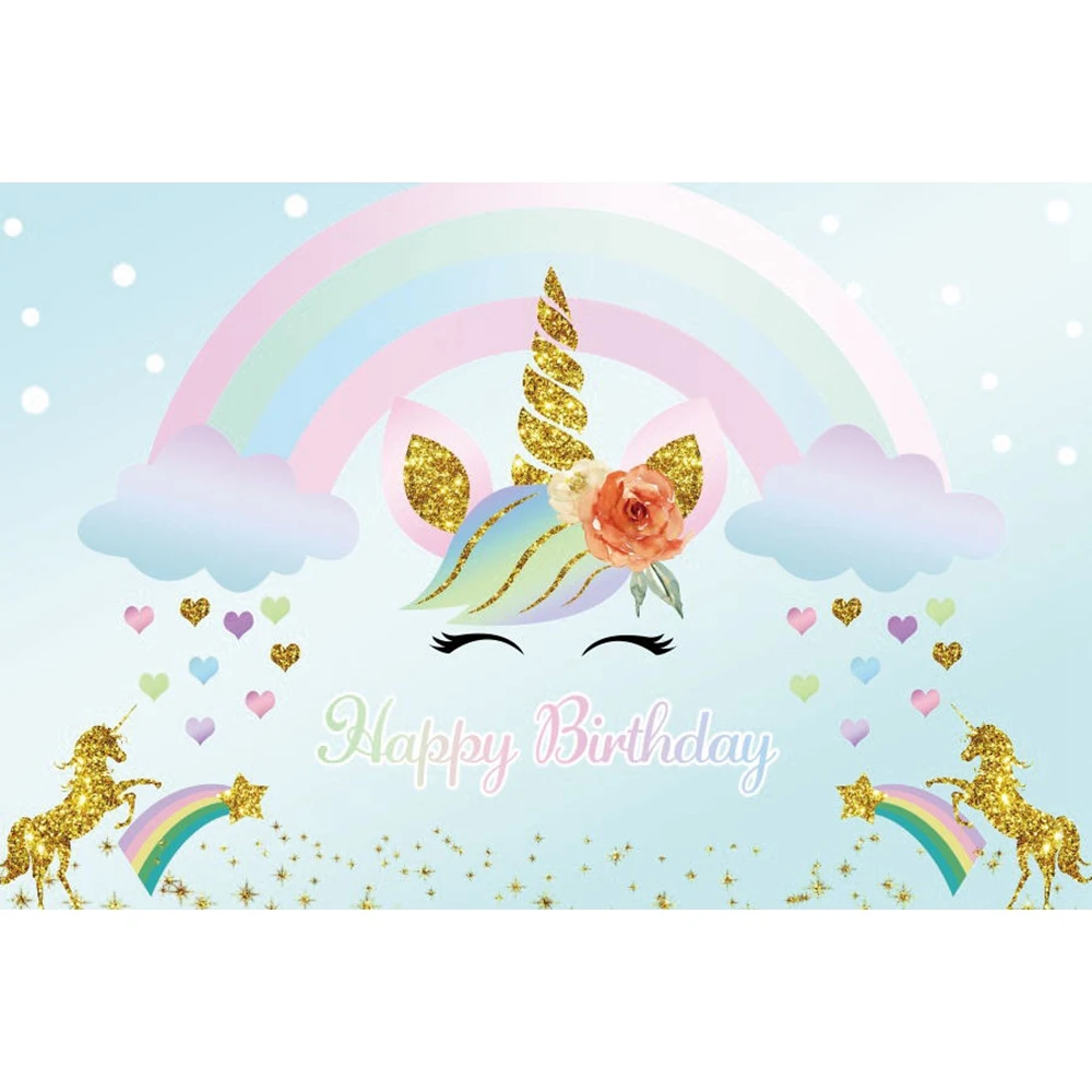 На день рождения с изображением единорога фон с розовыми цветами радуги в Золотой горошек, отражающий свет Baby Shower вечерние Виниловый фон для фотосъемки с изображением студийной фотосъемки