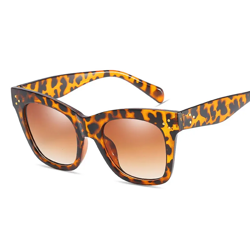 leopard Модные негабаритные Квадратные Солнцезащитные очки женские сексуальные уличные затененные солнечные очки люксовый бренд негабаритных заклепок солнцезащитных очков для женщин s - Цвет линз: leopard