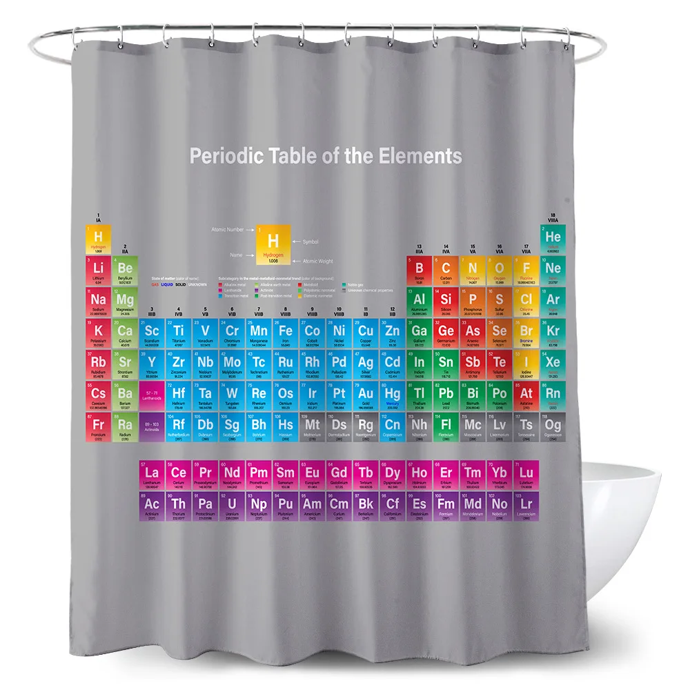 New Decorative Periodic Table Element Polyester Waterproof Shower Curtain Toilet Curtain Digital Printing Shower Cover Chemical