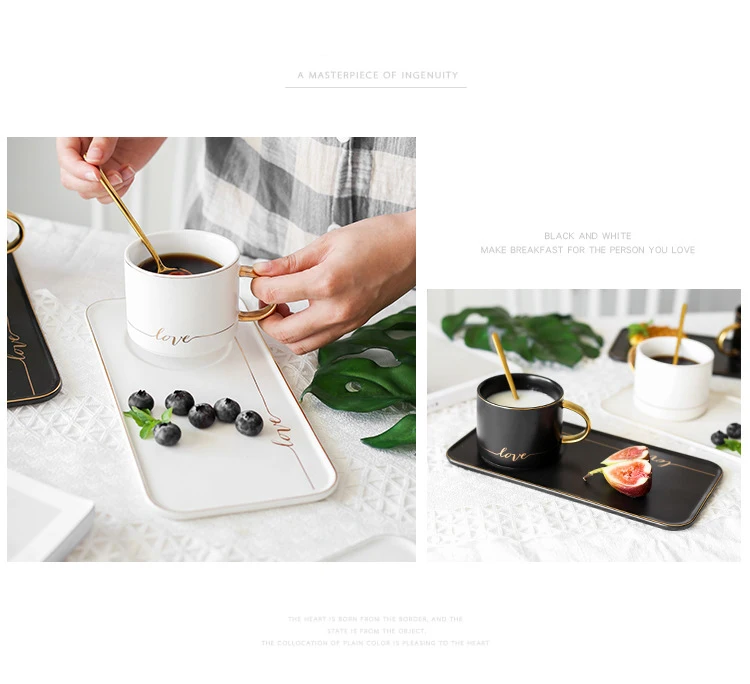 Американский творческий кофейная чашка с блюдцем набор простой следов золотые керамики кружка для молока на завтрак послеполуденный чай чашка с десерт лоток