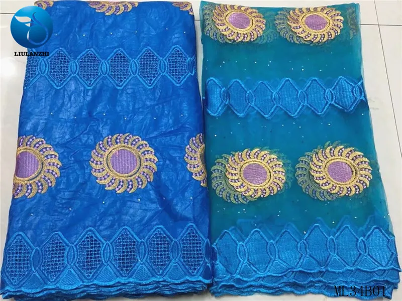 LIULANZHI синий базин ткани высокого качества нигерийский хлопок broderie с камнями 5+ 2 ярдов Базен riche ткань для платья ML34B01
