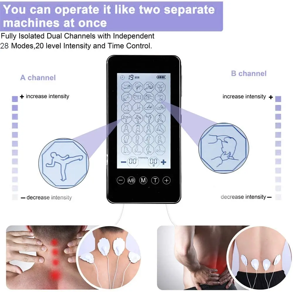 Rechargeable Tens Unit With 24 Modes And 8 Electrode Pads - Dual Channel Muscle  Stimulator For Pain Relief And Therapy - Digital Electronic Pulse Massager  - Temu