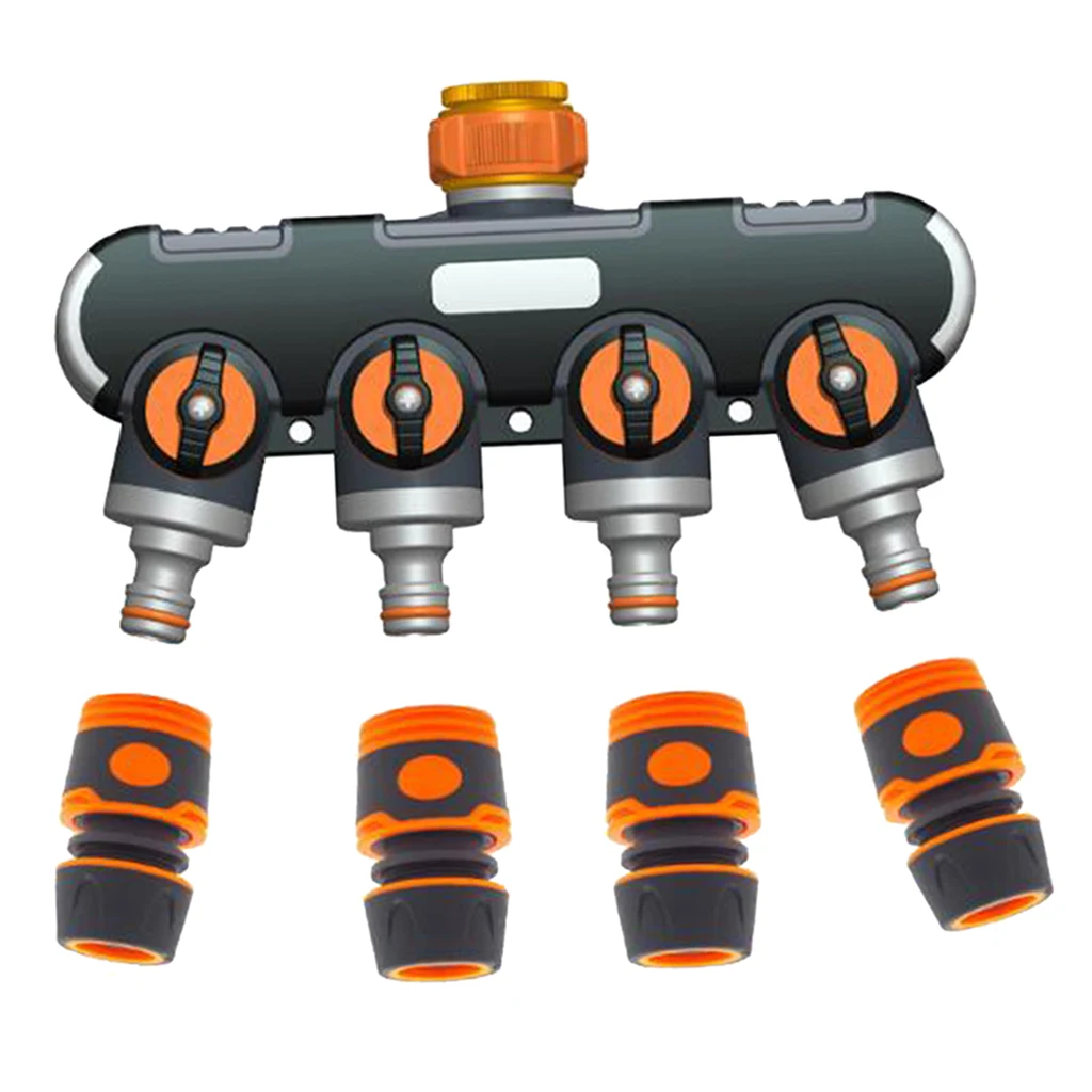 

4 Way Garden Hose Splitter Water Hose Adapter & 1/2in Connector Durable