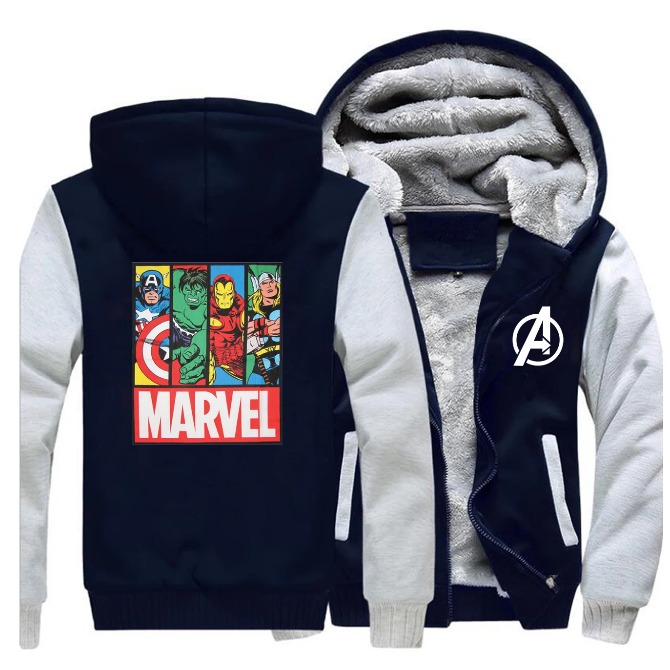 Популярные из фильма Мстители Marvel плотные толстовки мужские осень зима теплая флисовая толстовка мужская спортивная куртка хип пальто до бедра - Цвет: Gray Dark Blue