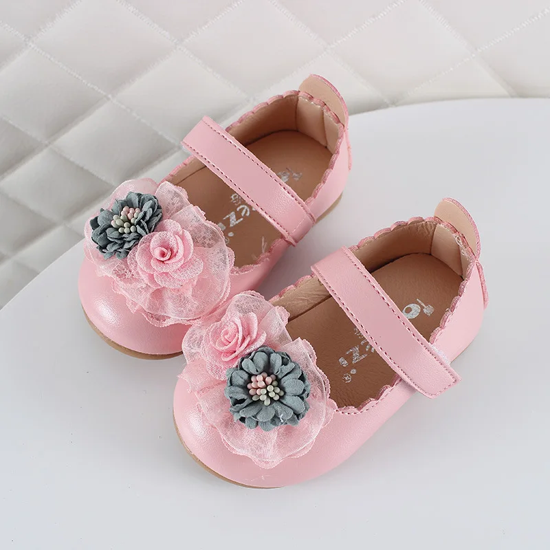 

2020 Flowers Princess Shoes For Wedding Party Baby Girls Toddler Shoes Little Girl Single Shoes Chaussure Fille Red Pink White
