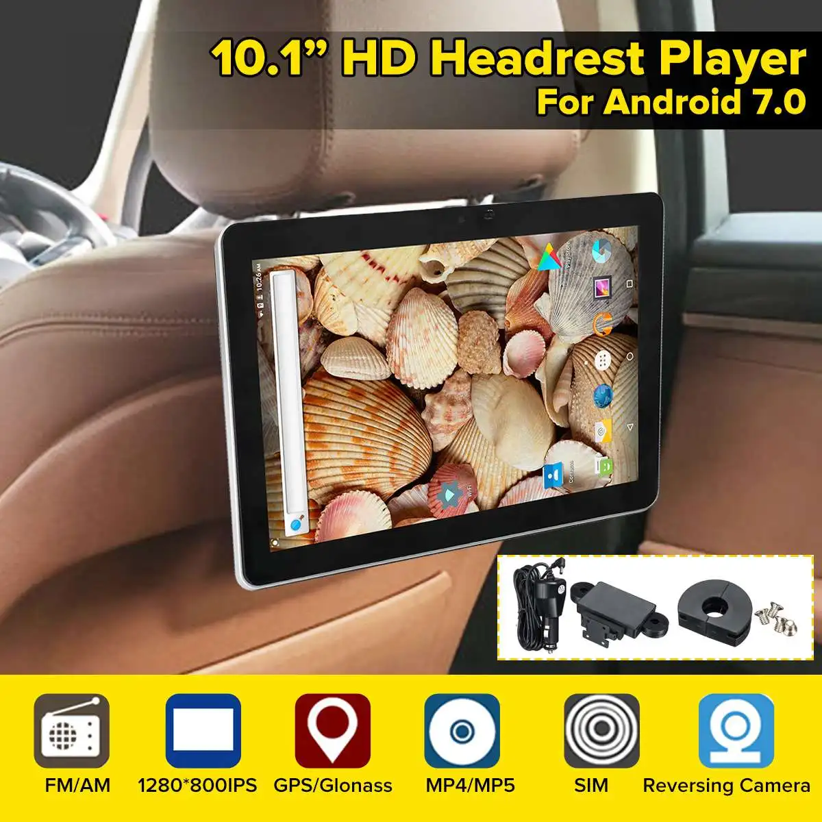 

10.1 inch Car Headrest Monitor Auto Multimedia MP4 MP5 Video Player TFT HD IPS Touch Screen 1280*800 For Android 7.0 GPS/FM/AM