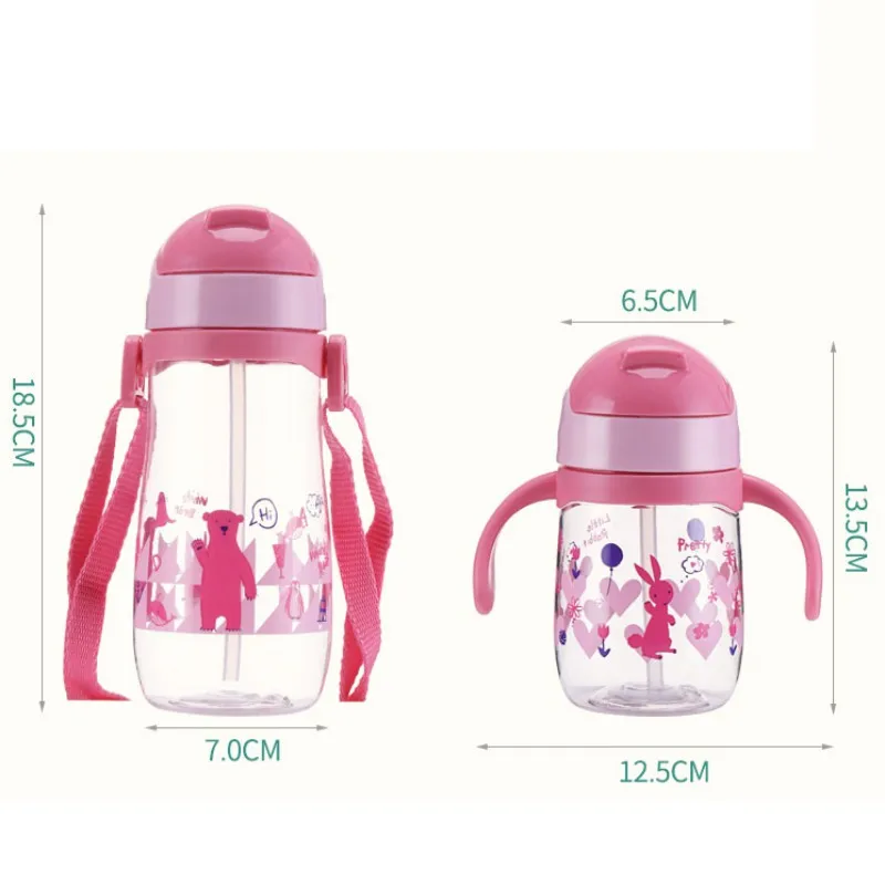 450 мл Детская школьная бутылка для питьевой воды с рисунком из мультфильма, соломенный Поильник, милая чашка с плечевым ремнем